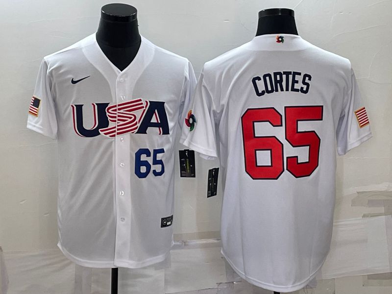 Men 2023 World Cub USA #65 Cortes White Nike MLB Jersey1